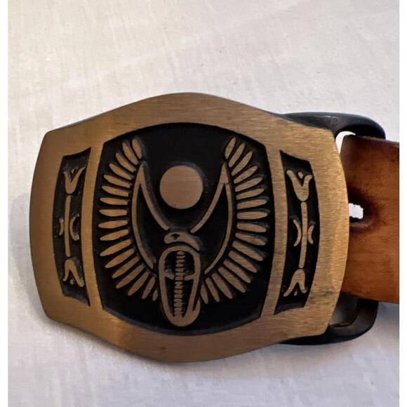 1978 Tech Ether Turner "Winged Cobra" Solid Brass Belt Buckle & Leather Belt - Picture 2 of 8